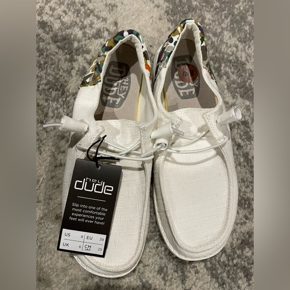 Hey Dude Women's White Sneakers with Patterned Trim